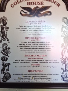 Columbia Harbor House Menu