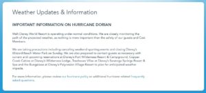 hurricane dorian weather update wdw