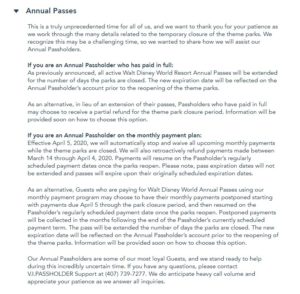 disney world annual pass closure